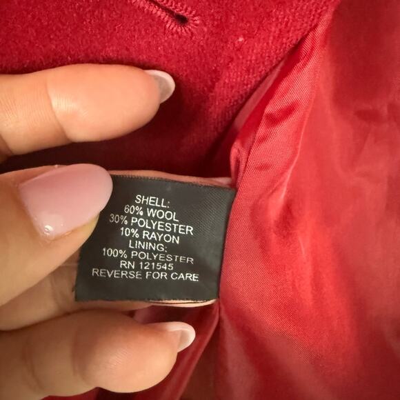 London Fog Scarlet Red Pea Coat Classic Wool-Blend Button Down Coat Size XL - Picture 8 of 8